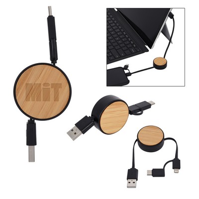 Bamboo Retractable 3-in-1 Charging Cable - Optamark